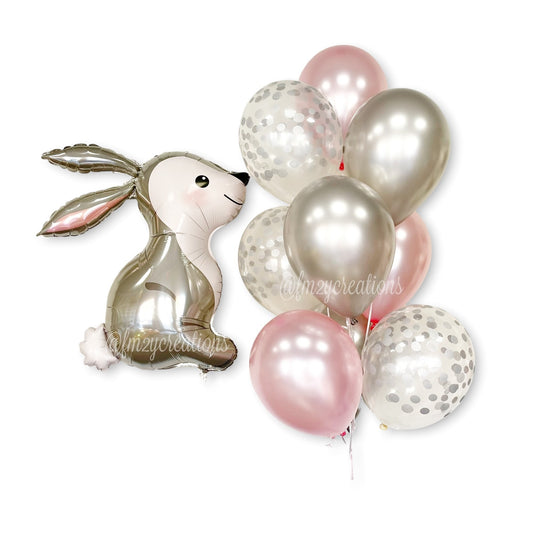 Woodland Bunny Rabbit Pink and Silver Balloon Set**