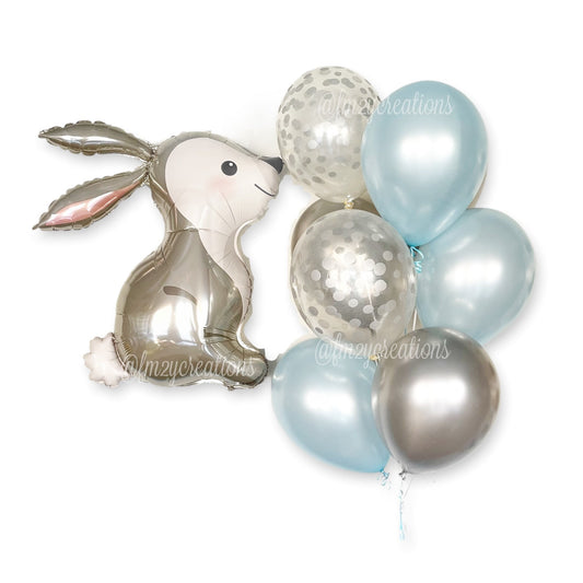 Woodland Bunny Rabbit Blue and Silver Balloon Set**